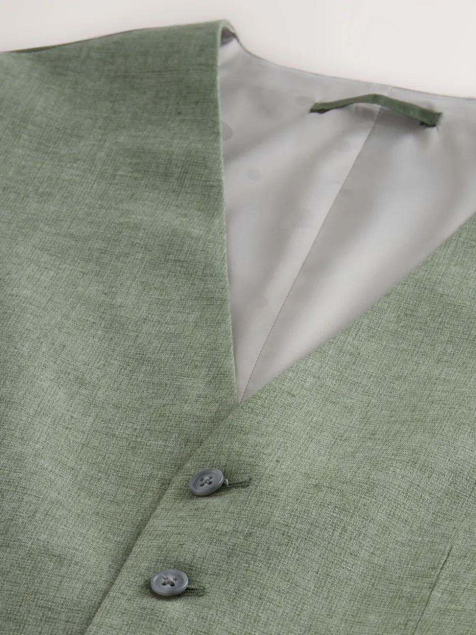 Green Textured Linen Suit Waistcoat