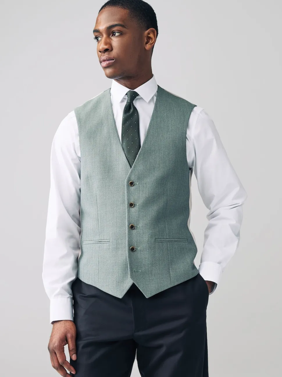 Green Textured Suit Waistcoat