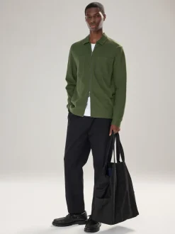 Green Textured Zip Through Shacket