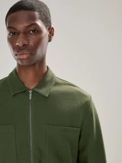 Green Textured Zip Through Shacket