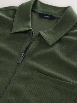 Green Textured Zip Through Shacket