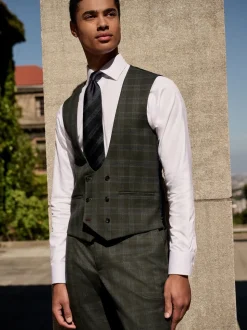 Green Trimmed Check Suit Waistcoat