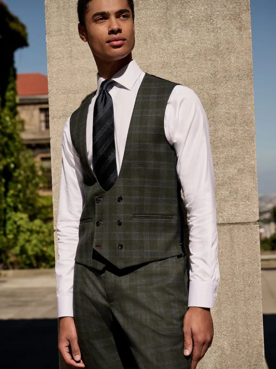 Green Trimmed Check Suit Waistcoat