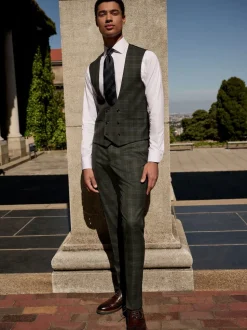 Green Trimmed Check Suit Waistcoat