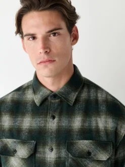 Green Twin Pocket Long Sleeve Check Overshirt
