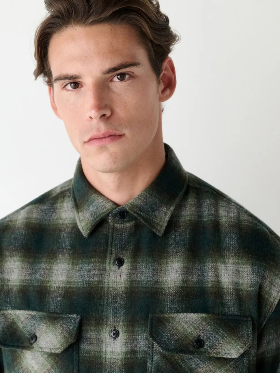 Green Twin Pocket Long Sleeve Check Overshirt
