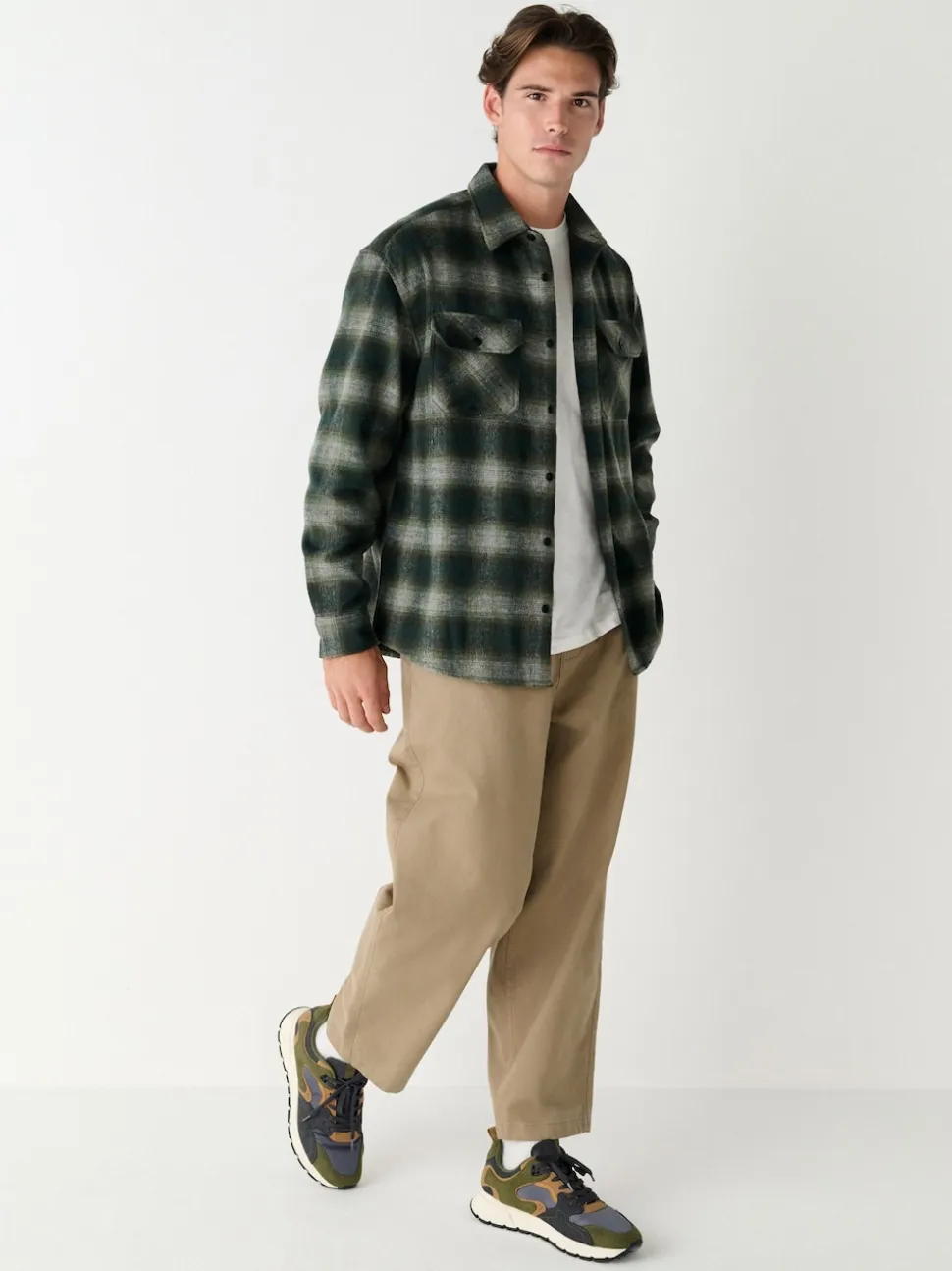Green Twin Pocket Long Sleeve Check Overshirt