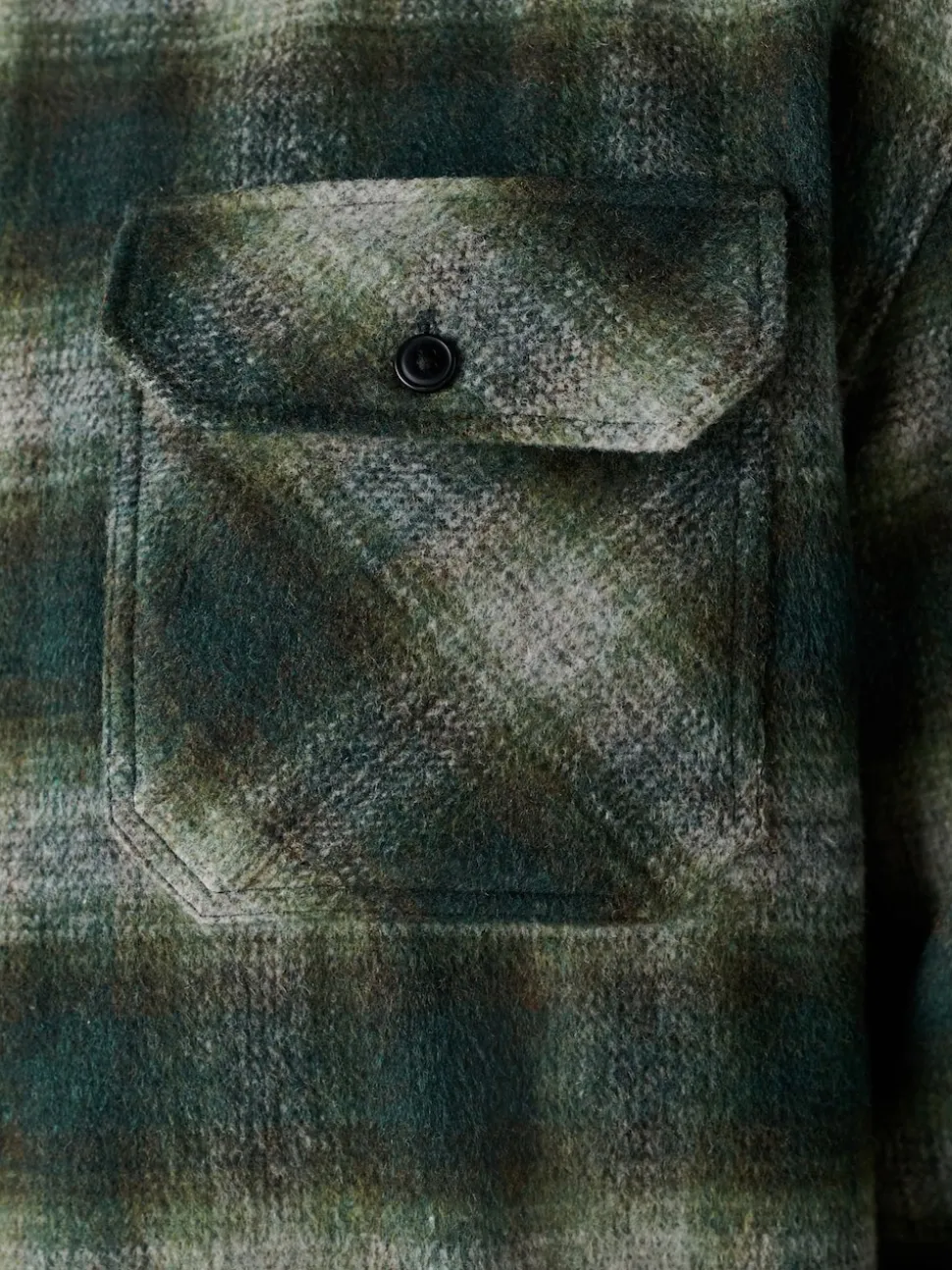Green Twin Pocket Long Sleeve Check Overshirt