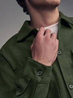Green Twin Pocket Shacket Overshirt with Wool