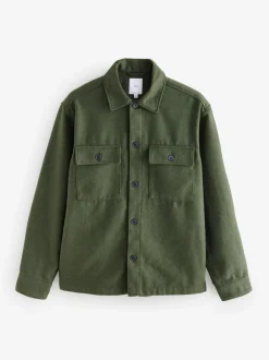 Green Twin Pocket Shacket Overshirt with Wool