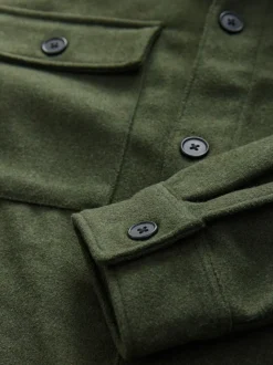 Green Twin Pocket Shacket Overshirt with Wool