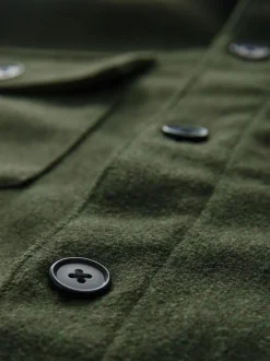 Green Twin Pocket Shacket Overshirt with Wool