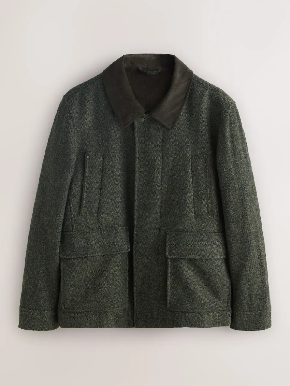 Green Wool Blend Herringbone Quilted Corduroy Collar Jacket