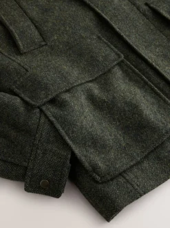 Green Wool Blend Herringbone Quilted Corduroy Collar Jacket