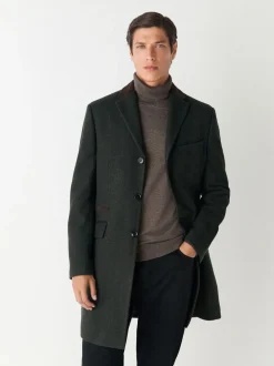 Green Wool Rich Epsom With Corduroy Trim Coat