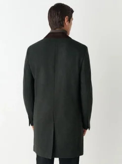 Green Wool Rich Epsom With Corduroy Trim Coat
