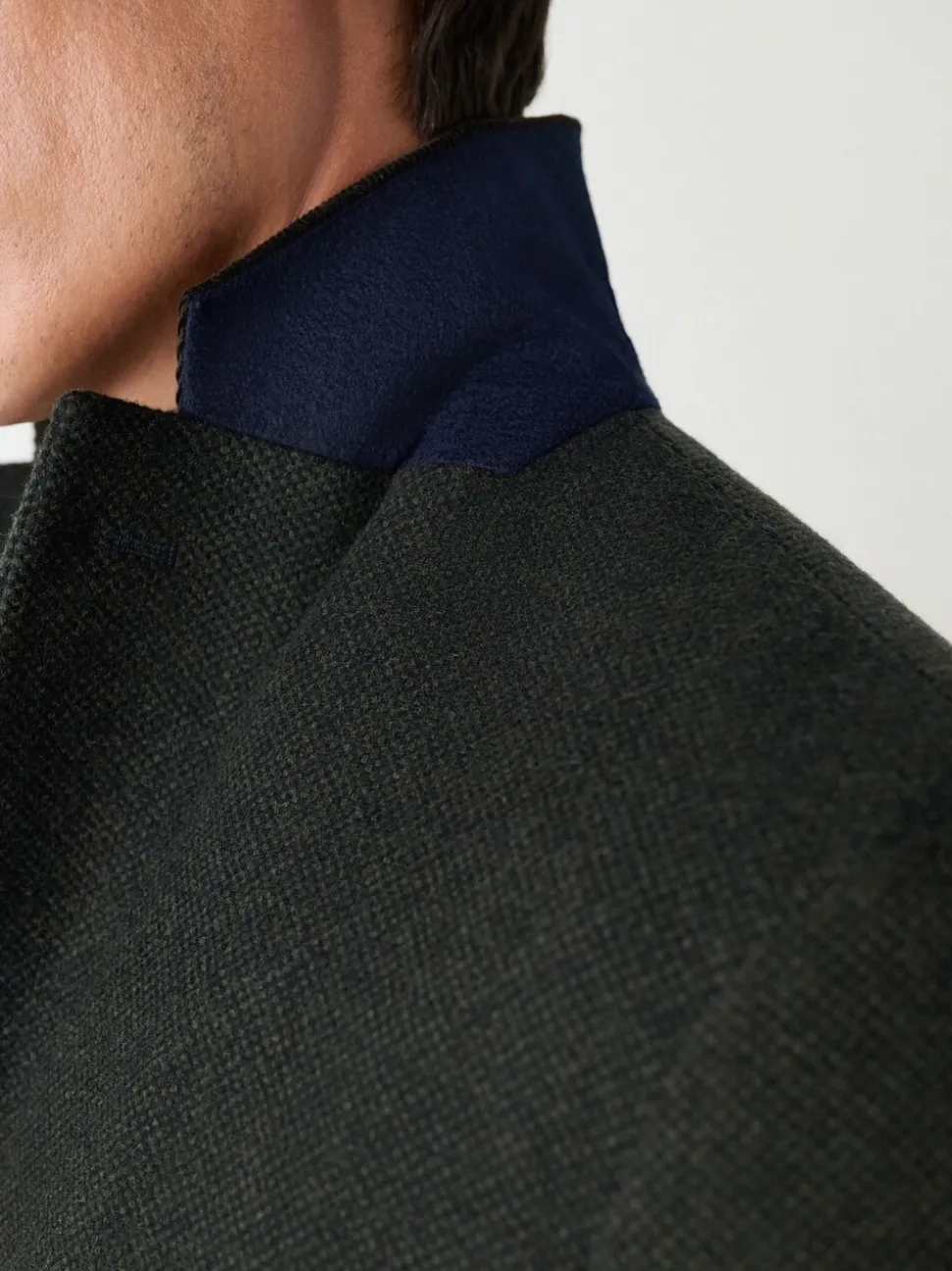 Green Wool Rich Epsom With Corduroy Trim Coat