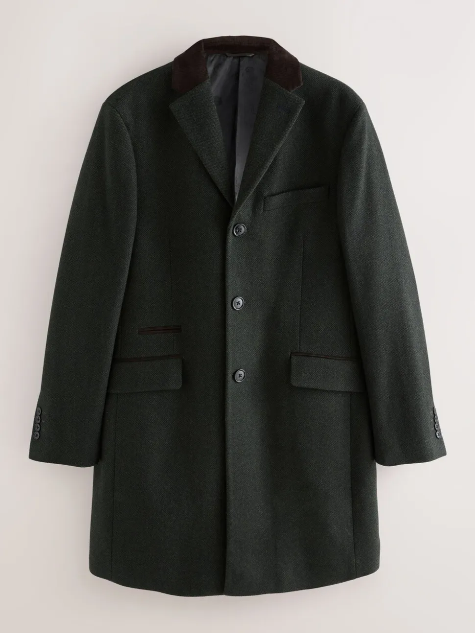 Green Wool Rich Epsom With Corduroy Trim Coat