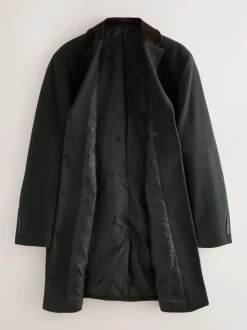 Green Wool Rich Epsom With Corduroy Trim Coat