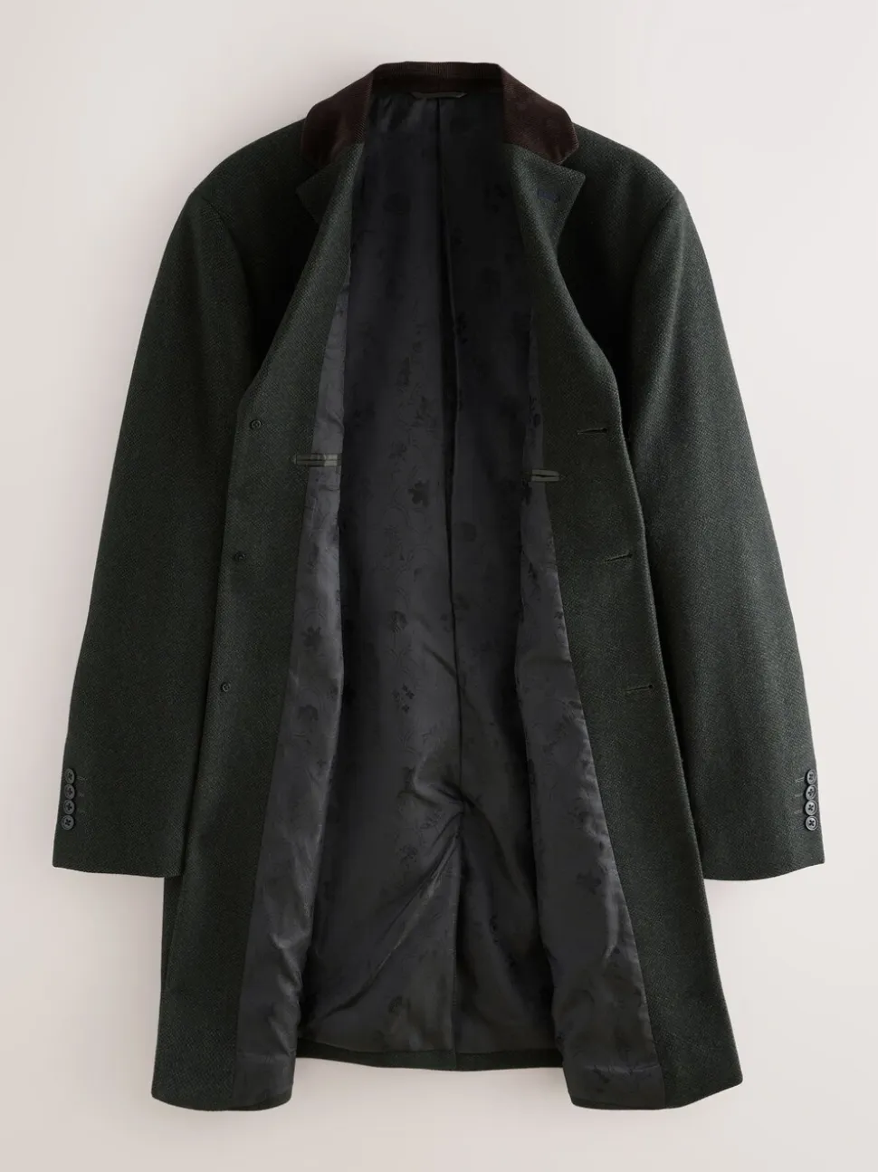 Green Wool Rich Epsom With Corduroy Trim Coat