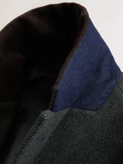 Green Wool Rich Epsom With Corduroy Trim Coat