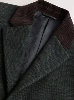 Green Wool Rich Epsom With Corduroy Trim Coat