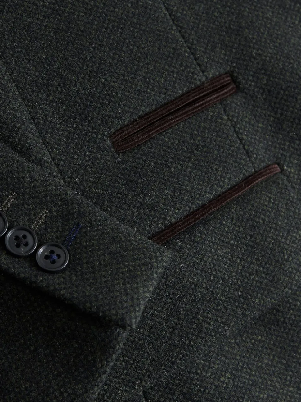 Green Wool Rich Epsom With Corduroy Trim Coat