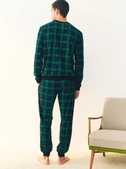 Green/Blue Check Motionflex Cosy Long Sleeve Cuffed Pyjamas Set