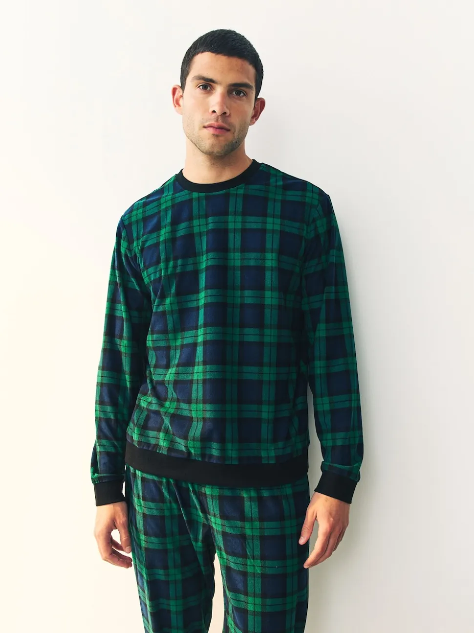 Green/Blue Check Motionflex Cosy Long Sleeve Cuffed Pyjamas Set