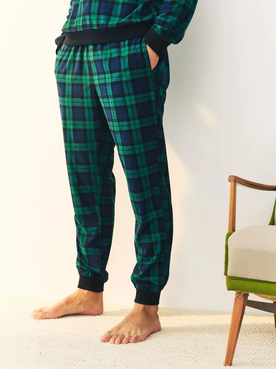 Green/Blue Check Motionflex Cosy Long Sleeve Cuffed Pyjamas Set