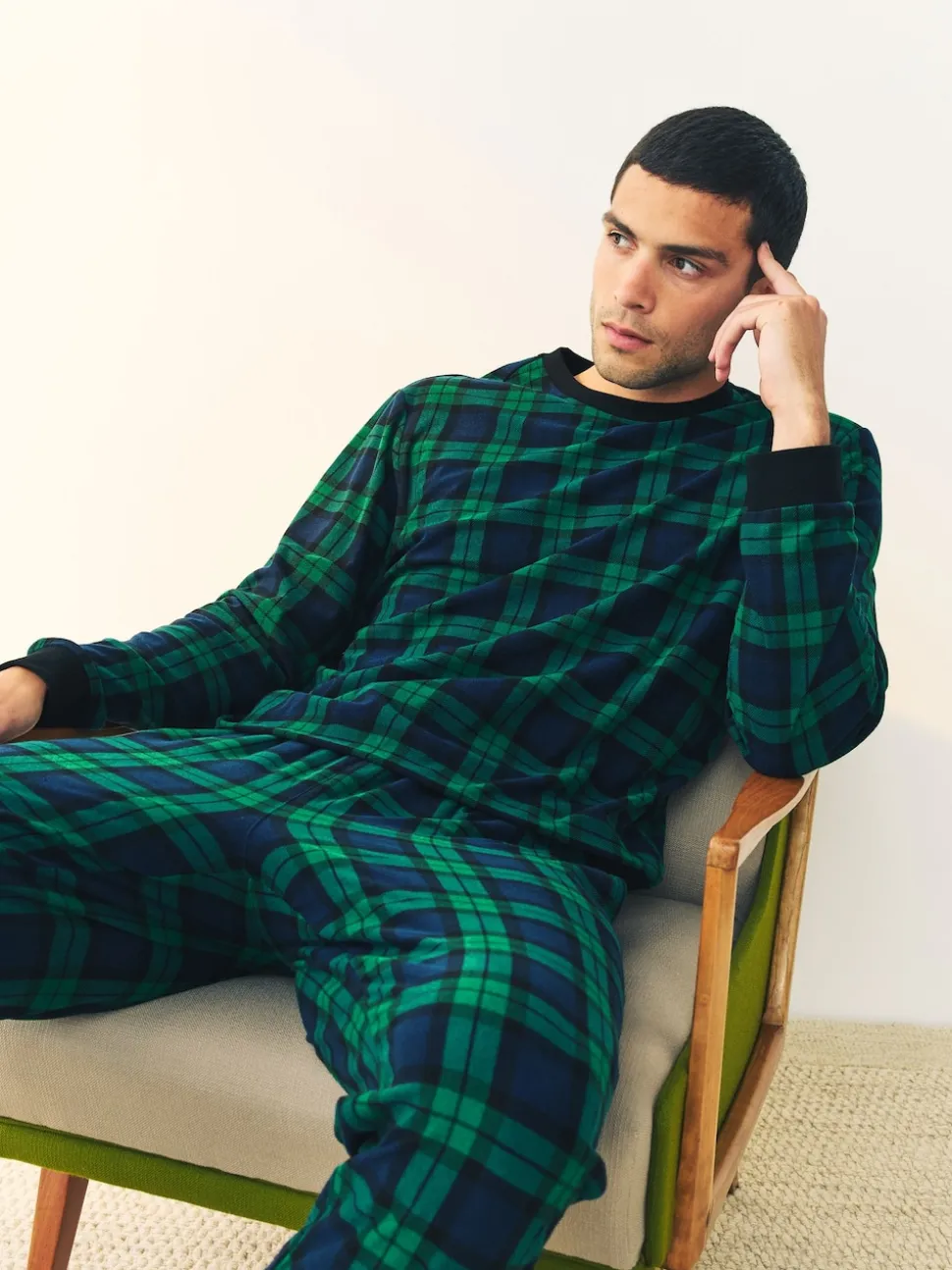 Green/Blue Check Motionflex Cosy Long Sleeve Cuffed Pyjamas Set