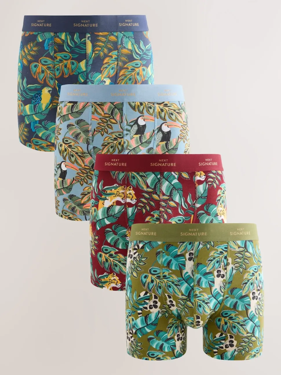 Green/Blue Leaf Animal Print Signature Cotton Rich Boxers 4 Pack