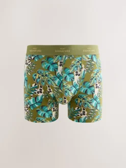 Green/Blue Leaf Animal Print Signature Cotton Rich Boxers 4 Pack