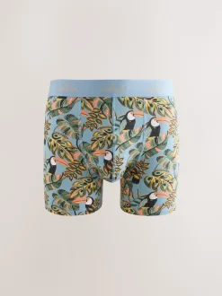 Green/Blue Leaf Animal Print Signature Cotton Rich Boxers 4 Pack