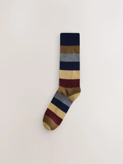 Green/Blue/Grey Striped Cushioned Sole Comfort Socks 10 Pack