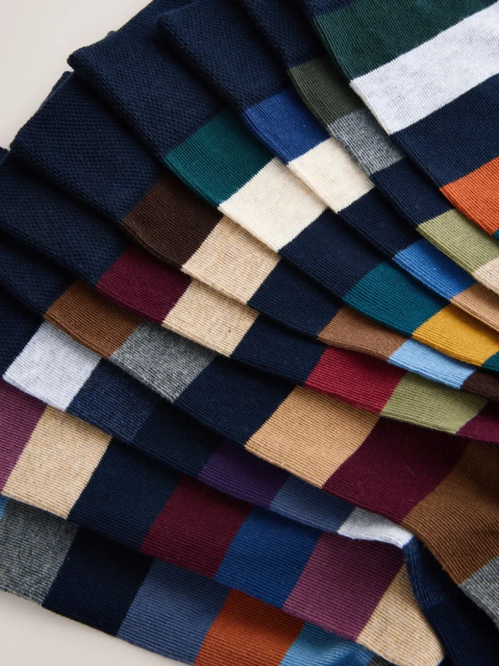 Green/Blue/Grey Striped Cushioned Sole Comfort Socks 10 Pack