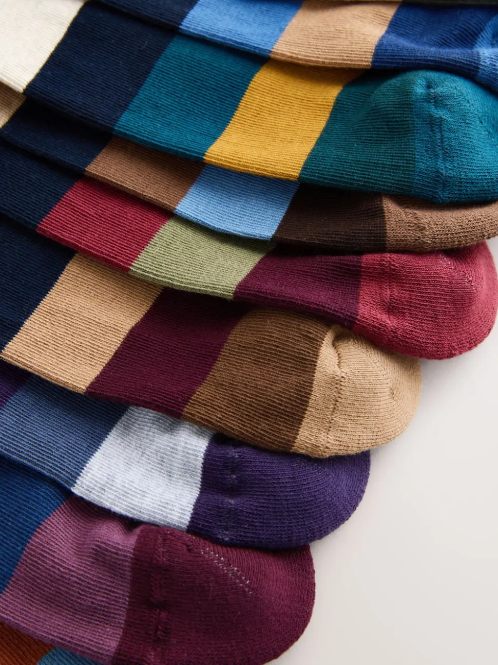 Green/Blue/Grey Striped Cushioned Sole Comfort Socks 10 Pack