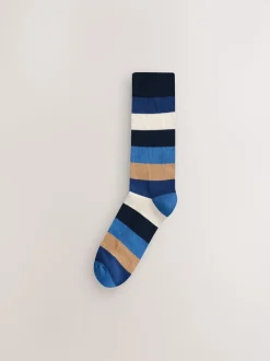 Green/Blue/Grey Striped Cushioned Sole Comfort Socks 10 Pack