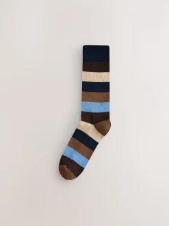 Green/Blue/Grey Striped Cushioned Sole Comfort Socks 10 Pack