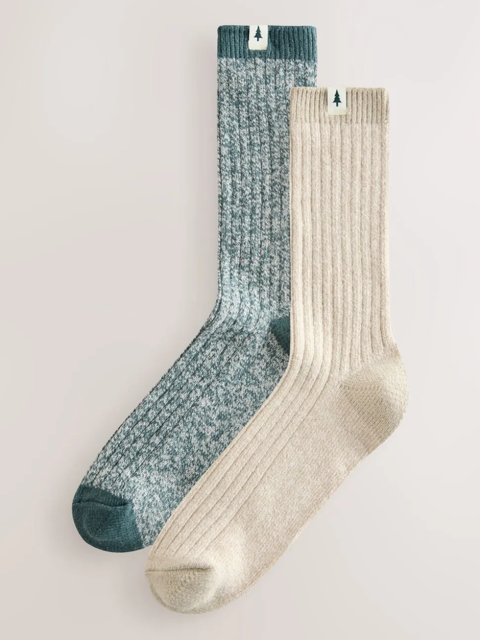 Green/Cream Twisted Matching Family Christmas Supersoft Socks 2 Pack