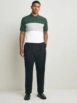 Green/Grey 100% Cotton Short Sleeve Button Up Block Polo Shirt