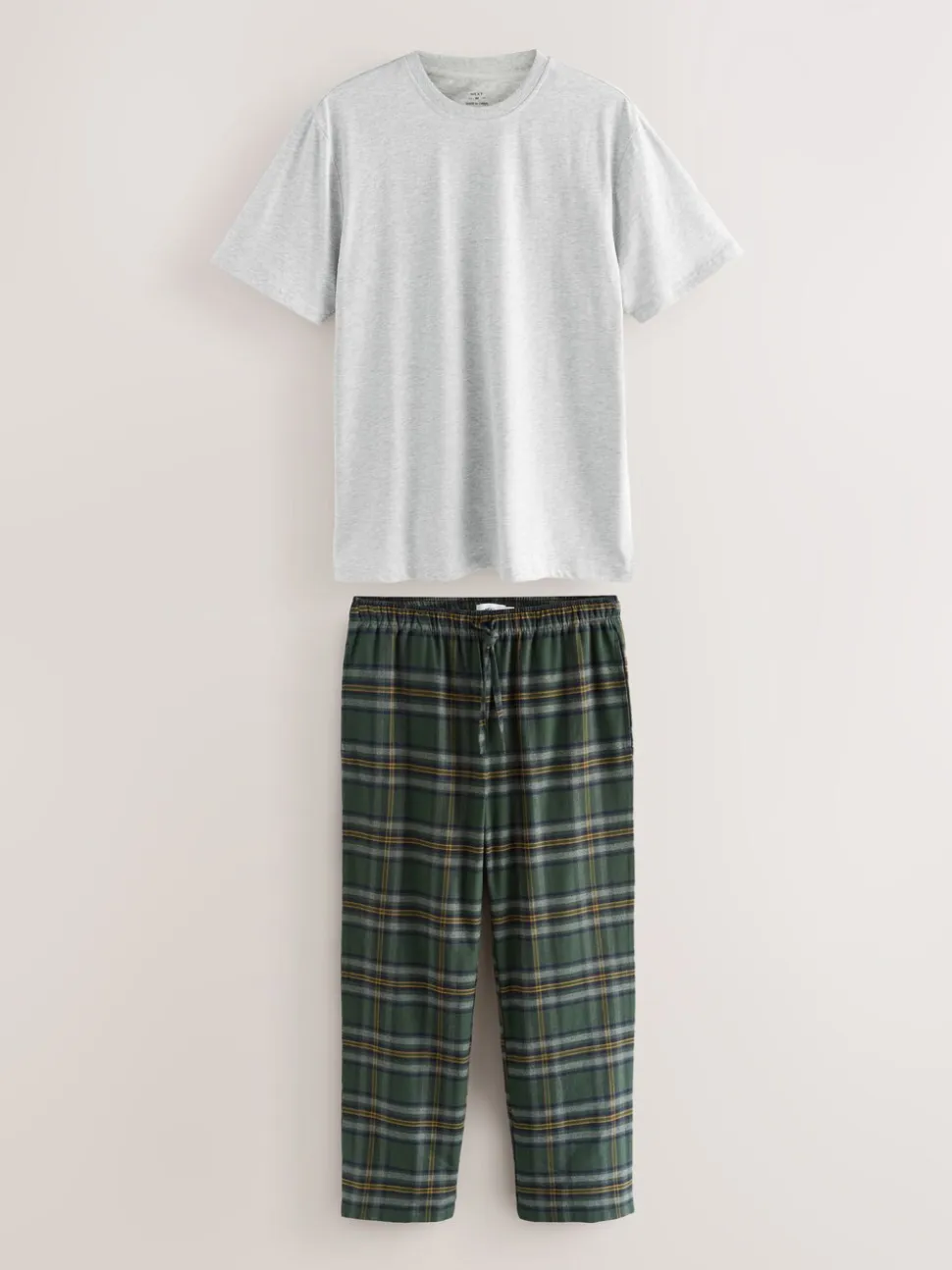 Green/Grey Marl Check Woven Short Sleeve Pyjamas Set