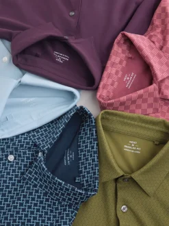 Green/Purple/Blue Geo Regular Fit Short Sleeve Jersey Polo Shirts 5 Pack