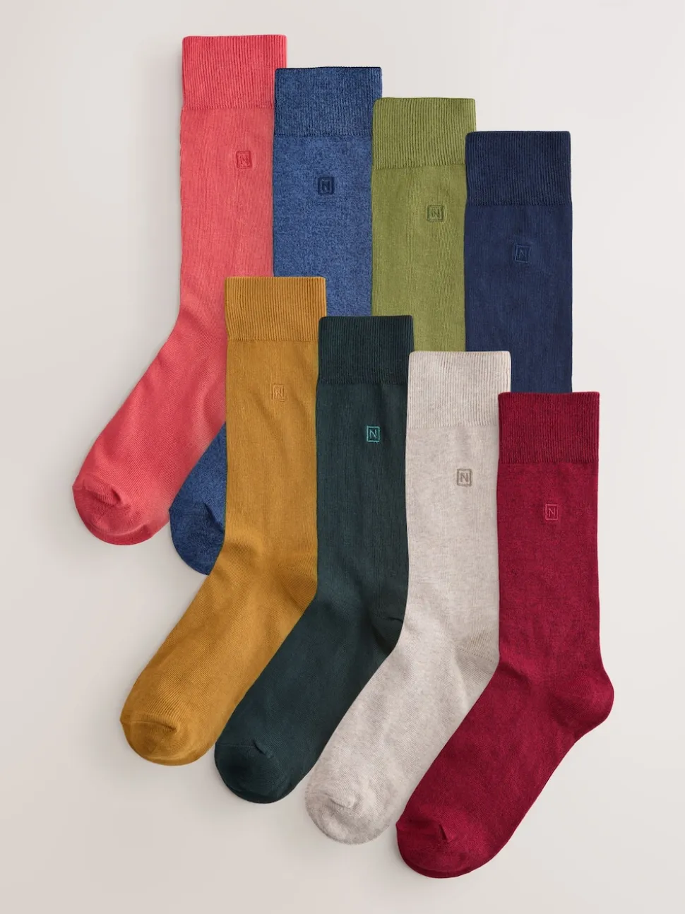 Green/Red/Blue 8 Pack Embroidered Lasting Fresh Socks