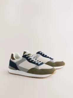 Green/White Trainers with Suede Trim