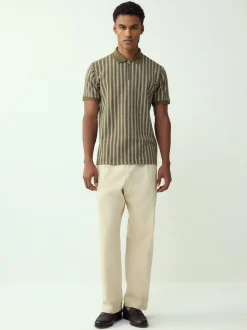 Green/White Vertical Stripe Quarter Zip Polo Shirt