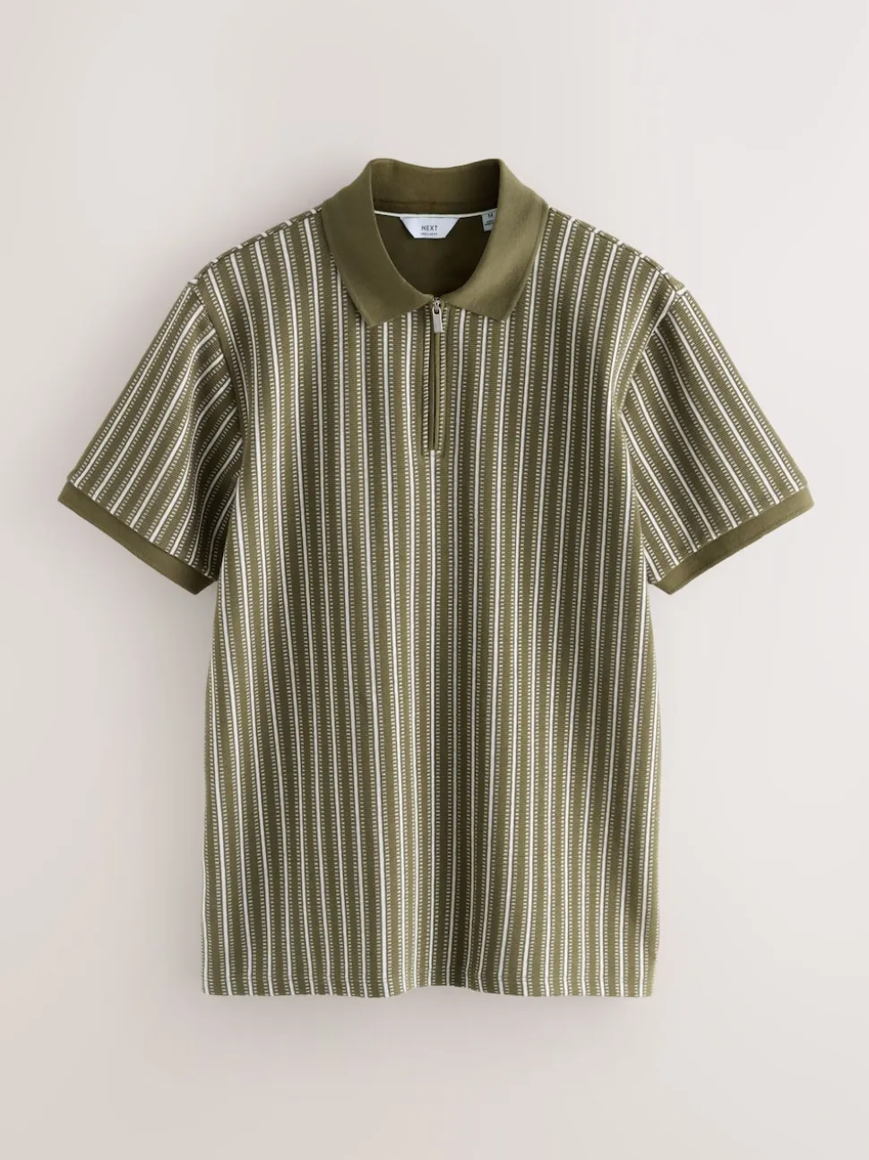 Green/White Vertical Stripe Quarter Zip Polo Shirt