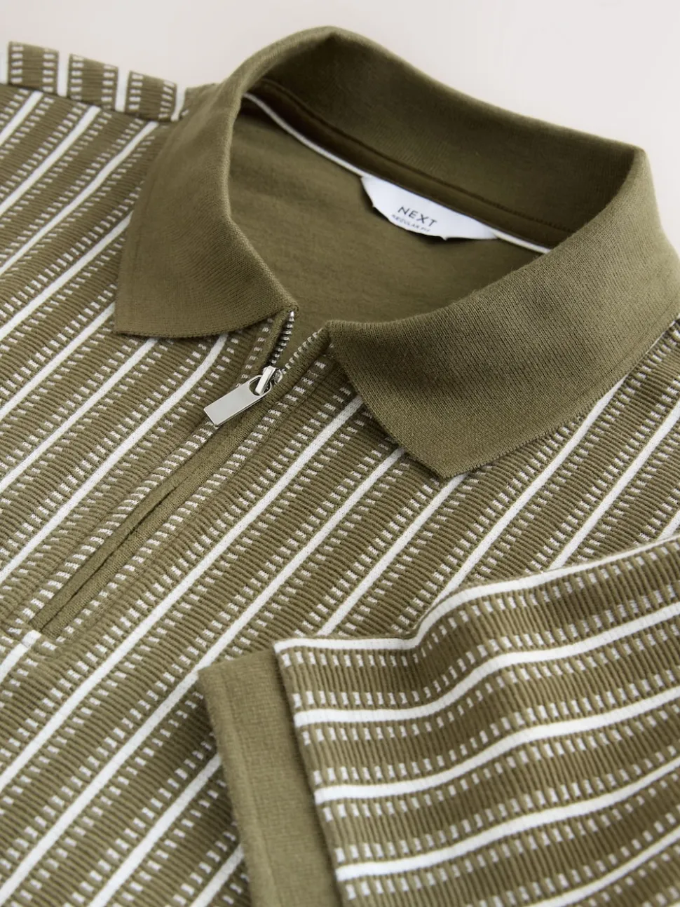 Green/White Vertical Stripe Quarter Zip Polo Shirt