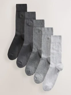 Grey 5 Pack Embroidered Lasting Fresh Socks