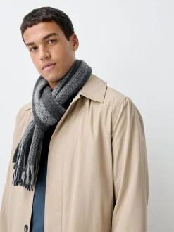 Grey Black/White Stripe Knitted Scarf